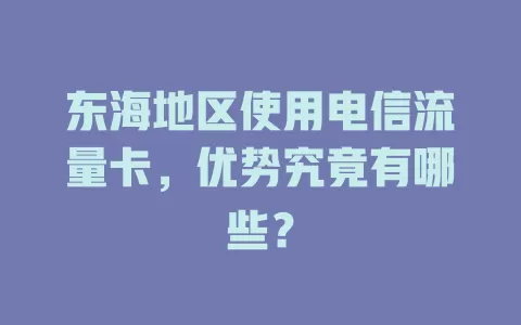 东海地区使用电信流量卡，优势究竟有哪些？
