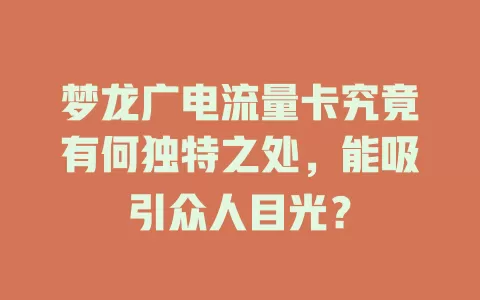 梦龙广电流量卡究竟有何独特之处，能吸引众人目光？