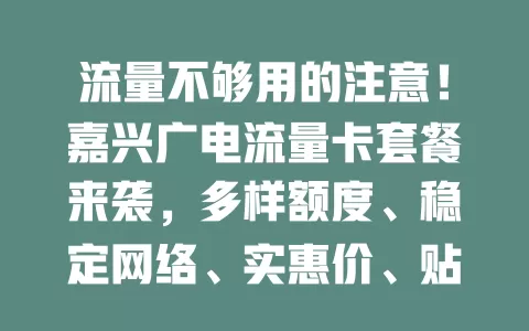 流量不够用的注意！嘉兴广电流量卡套餐来袭，多样额度、稳定网络、实惠价、贴心服务，畅享网络无烦恼