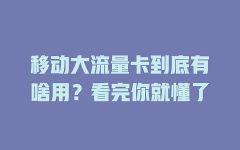 移动大流量卡到底有啥用？看完你就懂了