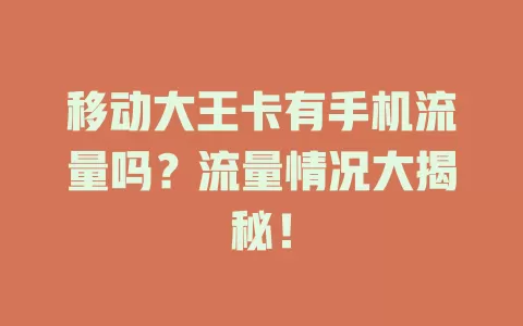 移动大王卡有手机流量吗？流量情况大揭秘！