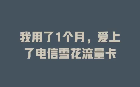 我用了1个月，爱上了电信雪花流量卡
