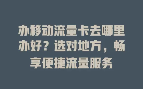 办移动流量卡去哪里办好？选对地方，畅享便捷流量服务