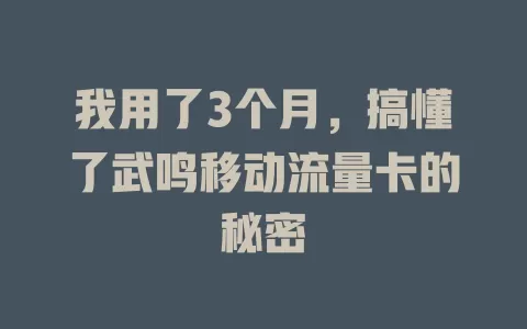 我用了3个月，搞懂了武鸣移动流量卡的秘密
