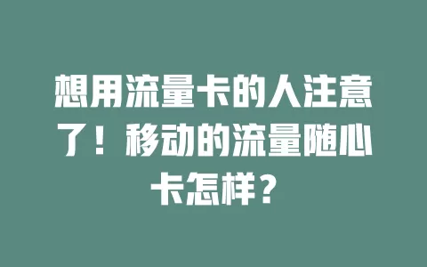 想用流量卡的人注意了！移动的流量随心卡怎样？