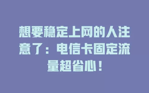 想要稳定上网的人注意了：电信卡固定流量超省心！