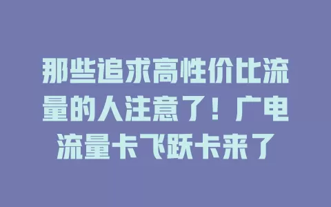 那些追求高性价比流量的人注意了！广电流量卡飞跃卡来了
