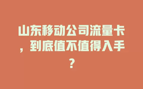 山东移动公司流量卡，到底值不值得入手？
