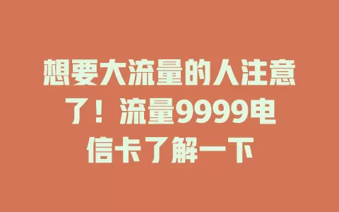 想要大流量的人注意了！流量9999电信卡了解一下