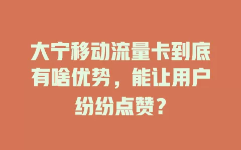 大宁移动流量卡到底有啥优势，能让用户纷纷点赞？