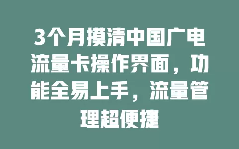 3个月摸清中国广电流量卡操作界面，功能全易上手，流量管理超便捷