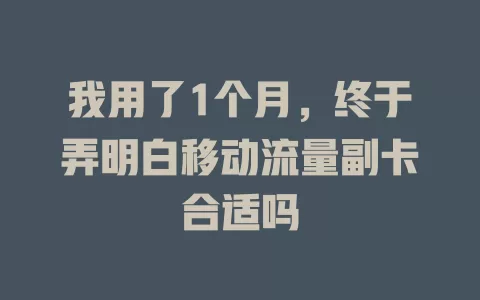 我用了1个月，终于弄明白移动流量副卡合适吗
