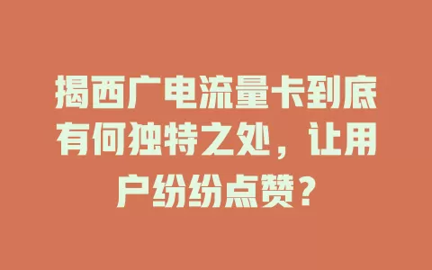 揭西广电流量卡到底有何独特之处，让用户纷纷点赞？