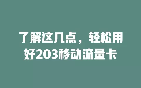 了解这几点，轻松用好203移动流量卡