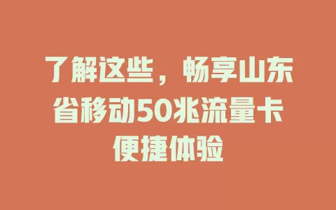 了解这些，畅享山东省移动50兆流量卡便捷体验