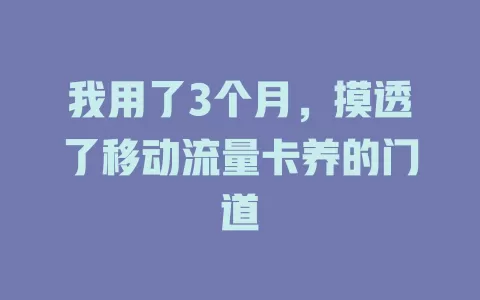 我用了3个月，摸透了移动流量卡养的门道