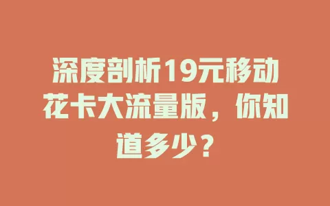 深度剖析19元移动花卡大流量版，你知道多少？