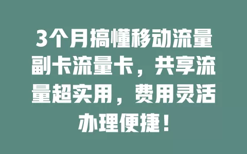 3个月搞懂移动流量副卡流量卡，共享流量超实用，费用灵活办理便捷！