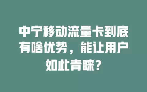 中宁移动流量卡到底有啥优势，能让用户如此青睐？