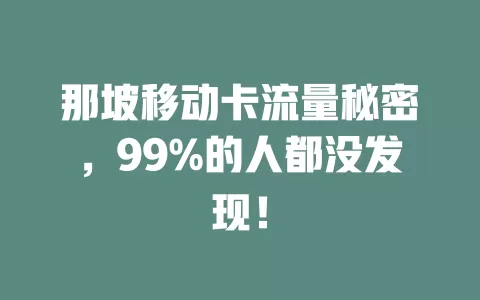 那坡移动卡流量秘密，99%的人都没发现！