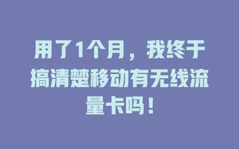 用了1个月，我终于搞清楚移动有无线流量卡吗！