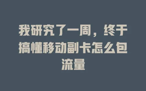 我研究了一周，终于搞懂移动副卡怎么包流量