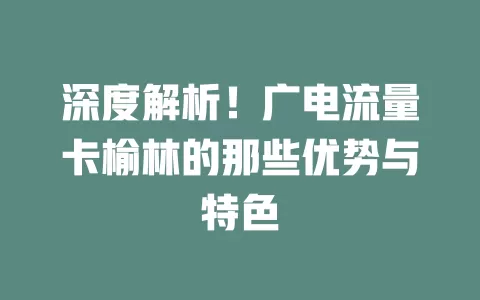 深度解析！广电流量卡榆林的那些优势与特色