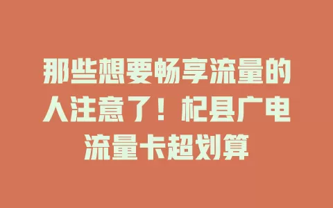 那些想要畅享流量的人注意了！杞县广电流量卡超划算