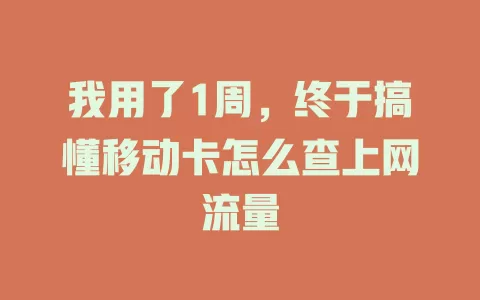 我用了1周，终于搞懂移动卡怎么查上网流量