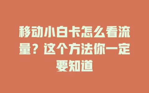移动小白卡怎么看流量？这个方法你一定要知道