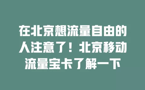 在北京想流量自由的人注意了！北京移动流量宝卡了解一下