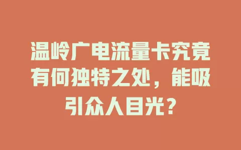 温岭广电流量卡究竟有何独特之处，能吸引众人目光？