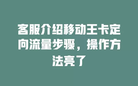 客服介绍移动王卡定向流量步骤，操作方法亮了