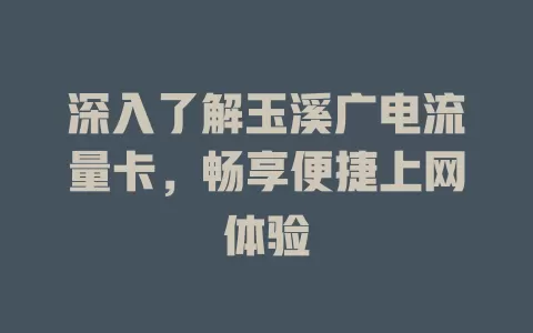 深入了解玉溪广电流量卡，畅享便捷上网体验