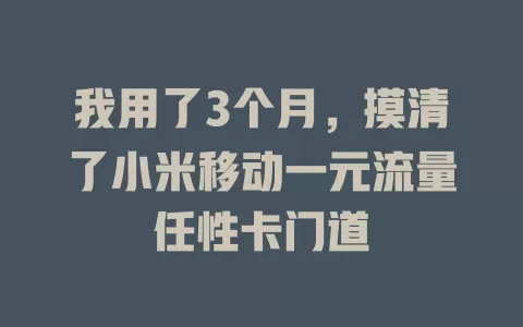 我用了3个月，摸清了小米移动一元流量任性卡门道