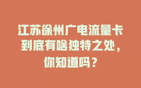 江苏徐州广电流量卡到底有啥独特之处，你知道吗？
