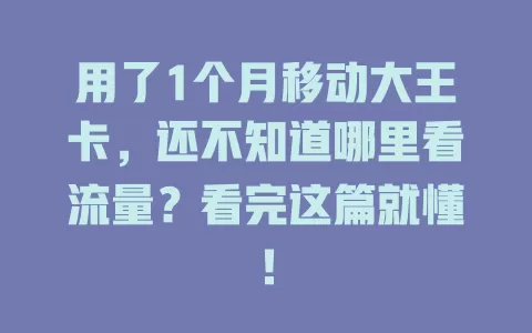 用了1个月移动大王卡，还不知道哪里看流量？看完这篇就懂！