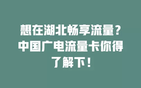 想在湖北畅享流量？中国广电流量卡你得了解下！