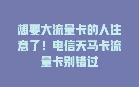 想要大流量卡的人注意了！电信天马卡流量卡别错过