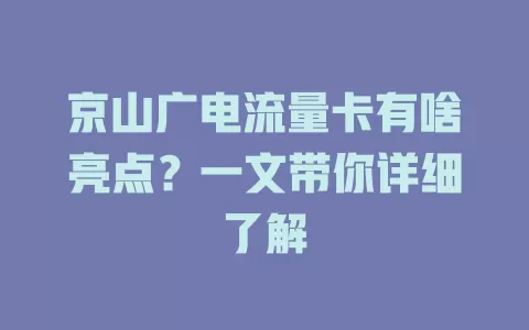 京山广电流量卡有啥亮点？一文带你详细了解
