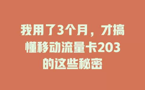 我用了3个月，才搞懂移动流量卡203的这些秘密