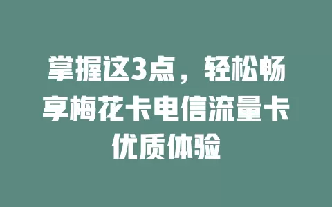 掌握这3点，轻松畅享梅花卡电信流量卡优质体验