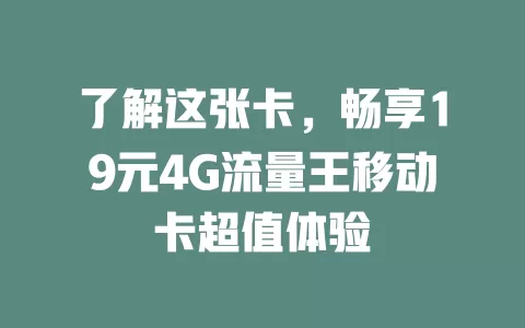 了解这张卡，畅享19元4G流量王移动卡超值体验