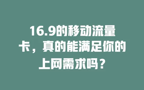 16.9的移动流量卡，真的能满足你的上网需求吗？