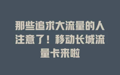那些追求大流量的人注意了！移动长城流量卡来啦
