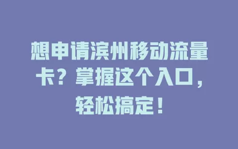 想申请滨州移动流量卡？掌握这个入口，轻松搞定！