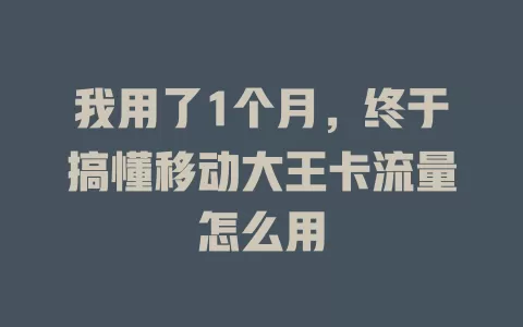 我用了1个月，终于搞懂移动大王卡流量怎么用