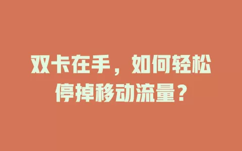 双卡在手，如何轻松停掉移动流量？