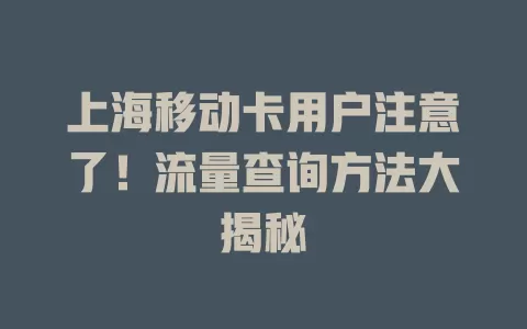上海移动卡用户注意了！流量查询方法大揭秘