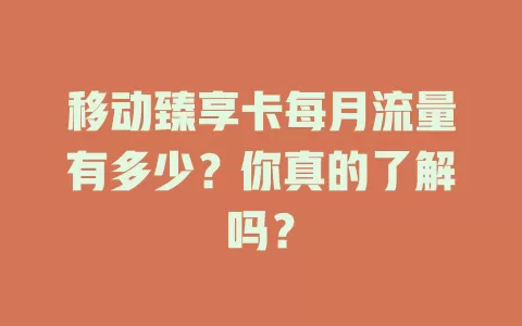 移动臻享卡每月流量有多少？你真的了解吗？